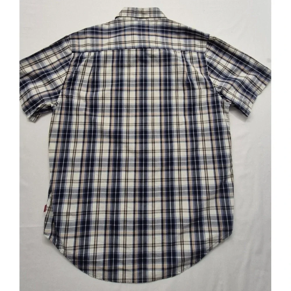 Levi Strauss men's‎ blue plaid Button up shirt XL short sleeve pocket Cotton